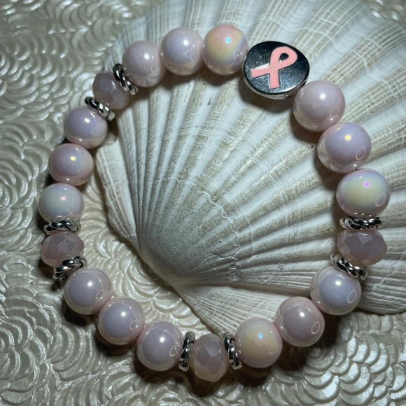 Breast Cancer Awareness Beaded Stretch Bracelet - Picture 2 of 7